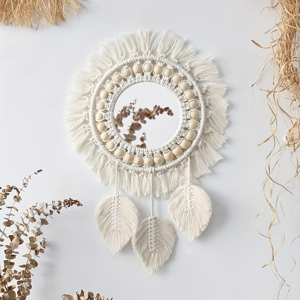 Boho Macrame Fringe Hanging Wall Mirror: Add a Touch of Art to Your Space