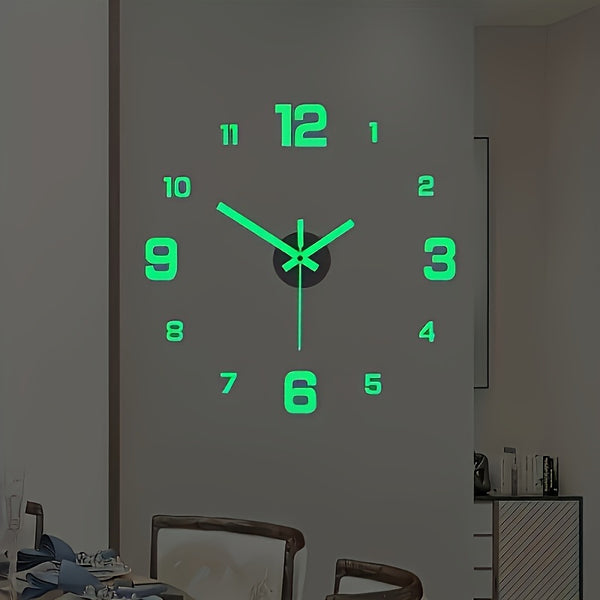 Modern 3D LED Wall Clock Large, Silent with Night Light, Battery-Powered