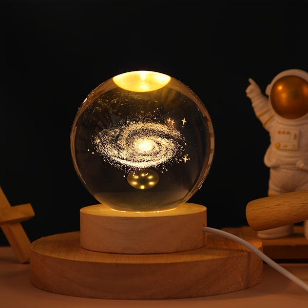 3D Moon/Sky Crystal Ball USB Night Lamp with Wooden Base