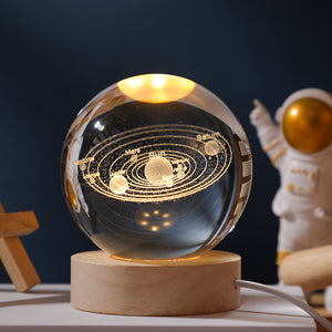 3D Moon/Sky Crystal Ball USB Night Lamp with Wooden Base