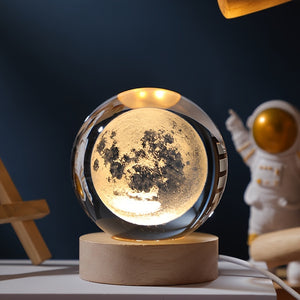 3D Moon/Sky Crystal Ball USB Night Lamp with Wooden Base