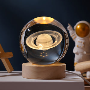 3D Moon/Sky Crystal Ball USB Night Lamp with Wooden Base