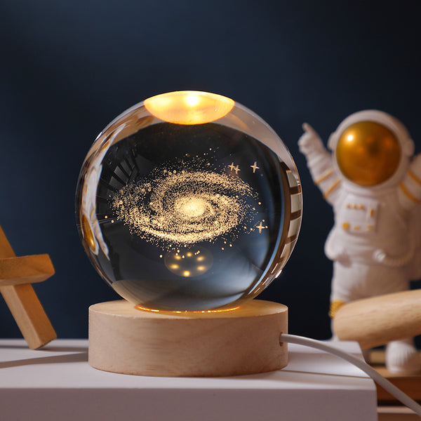 3D Moon/Sky Crystal Ball USB Night Lamp with Wooden Base