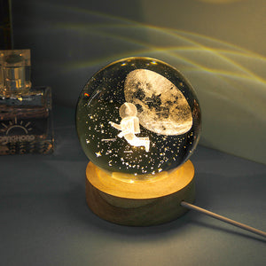 3D Moon/Sky Crystal Ball USB Night Lamp with Wooden Base